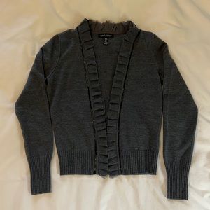 Banana Republic Merino Cardigan with Ruffle & Bead Detail; Dark Grey; Size Small